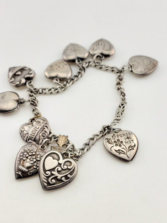 SS Puffy Hearts Charm Bracelet