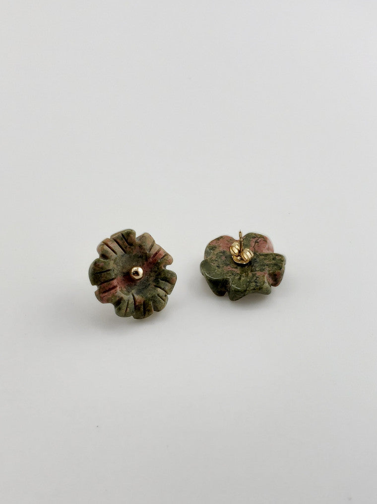 14k Unakite Flower Stud Jackets