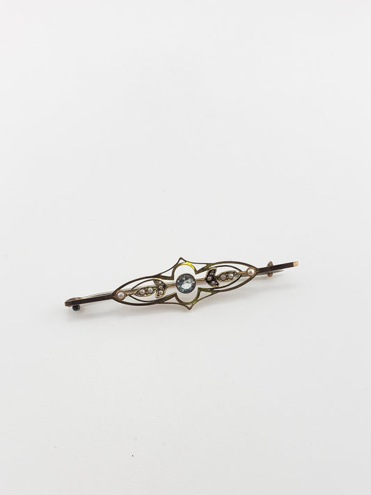 Art Deco Aquamarine Seed Pearl Pin