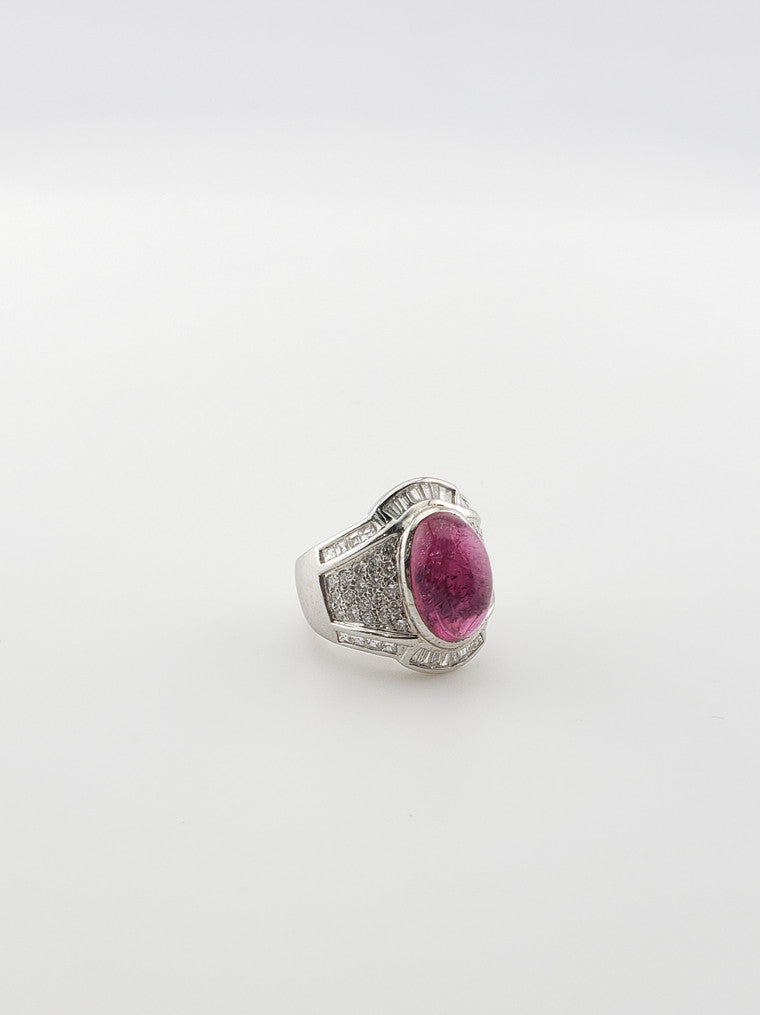 Pink Tourmaline Cabochon Ring
