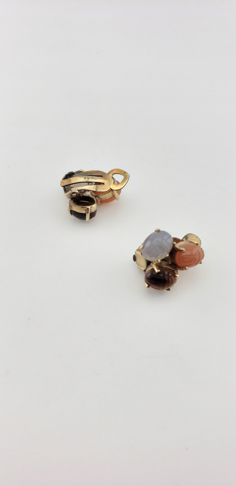 GF Chalcedon Scarab Clip Earrings