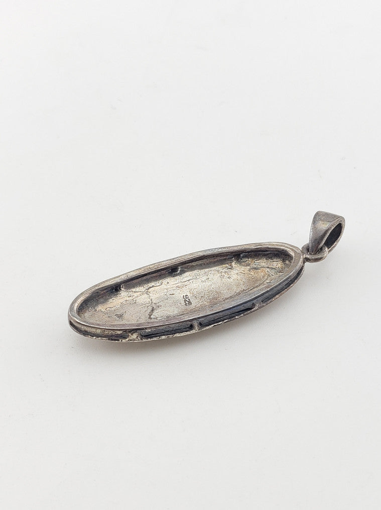 SS Marcasite Onyx Oval Pendant