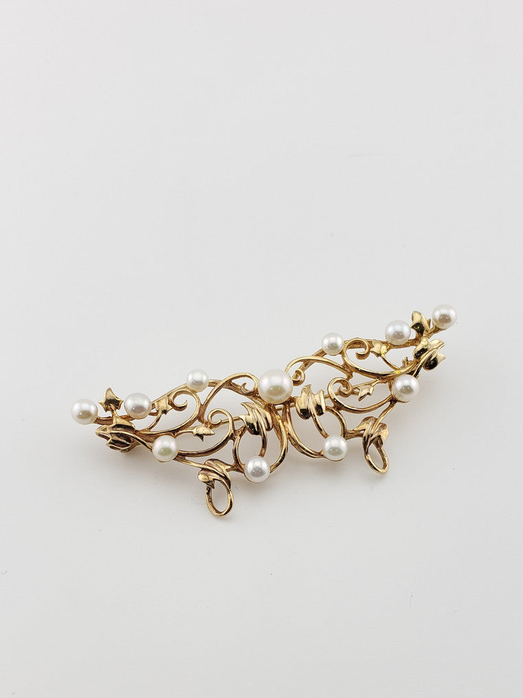 Pearl and Leaf Brooch