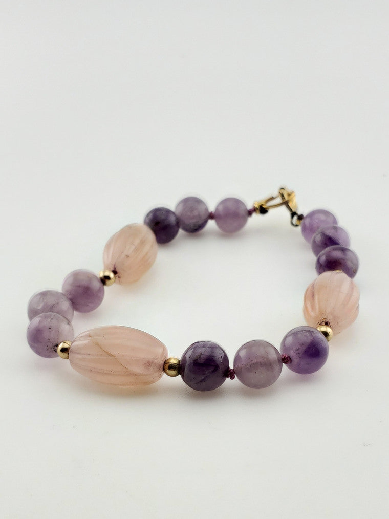 GF Rose Quartz & Purple Bead Bracelet