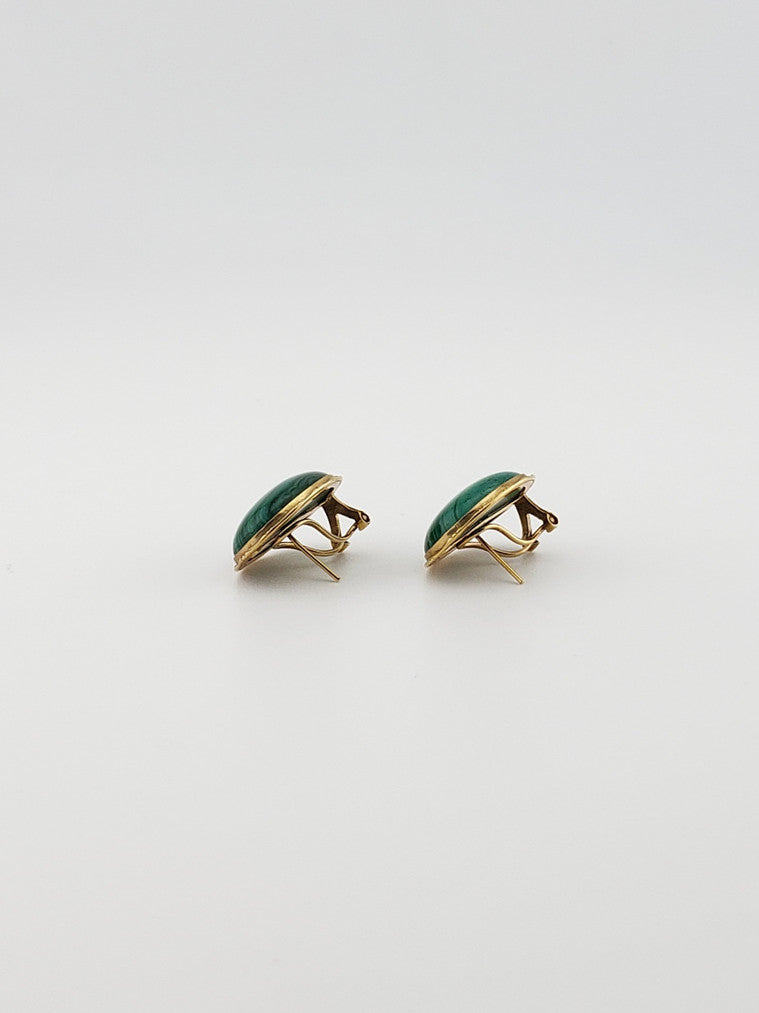14k Oval Malachite Earrings