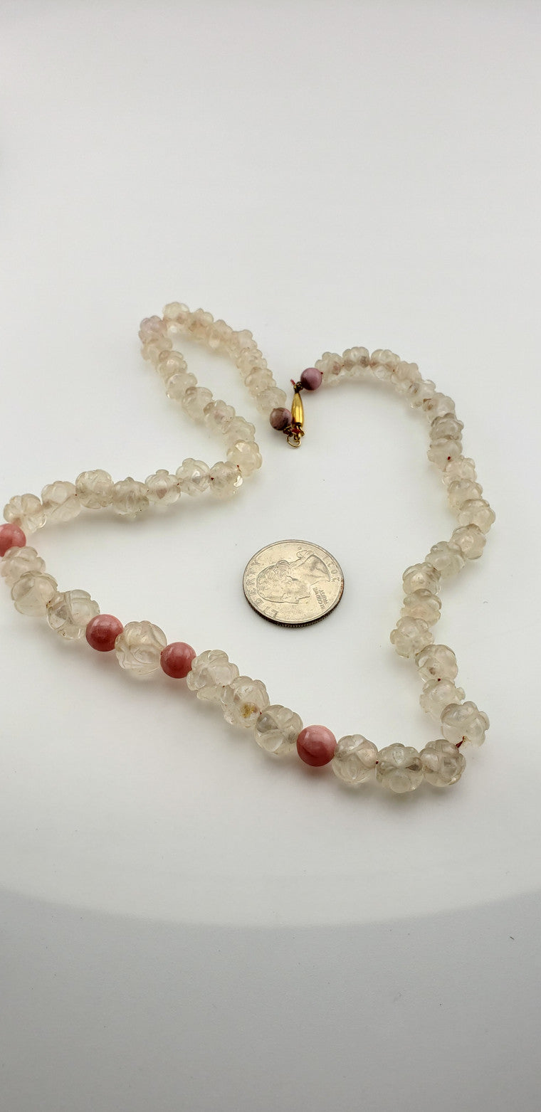 Antique Carved Rose Quartz Strand