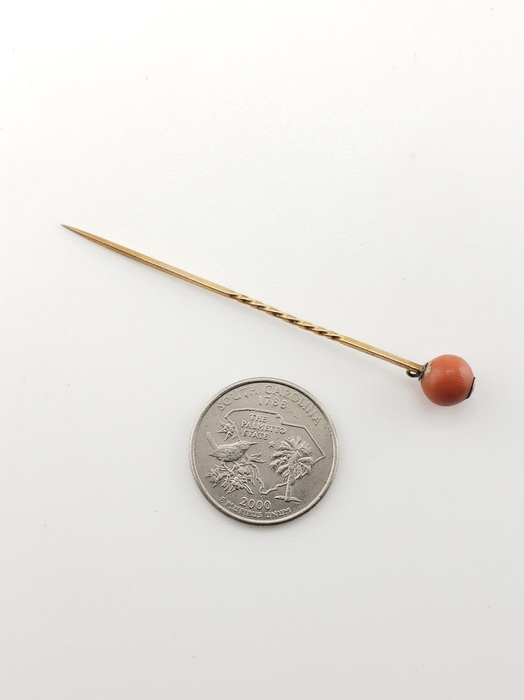 14k Antique Round Coral Pin
