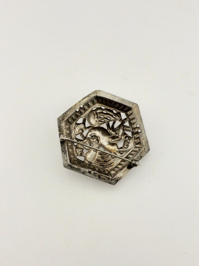 Silver Coin Phoenix Bird Pin
