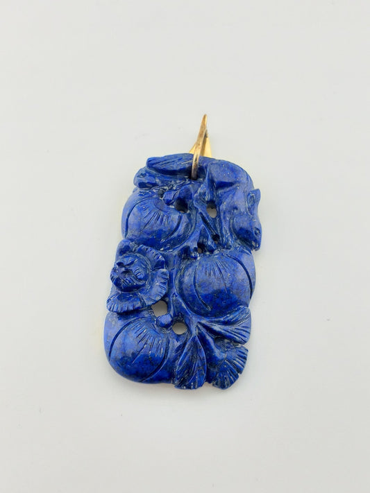 Carved Lapis Pendant w/ 14k Bale