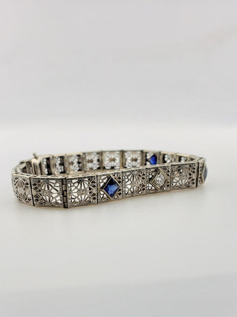 Sapphire and Diamond Filigree Bracelet