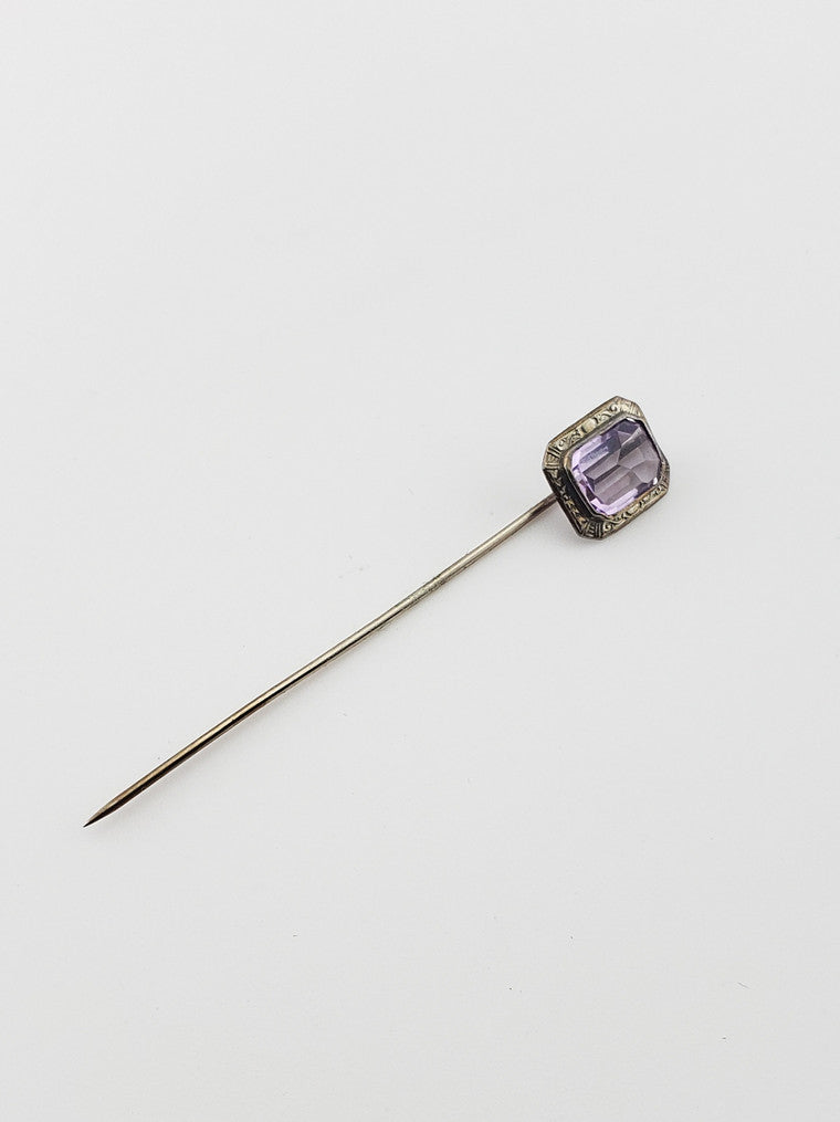 14k WG Amethyst Stickpin
