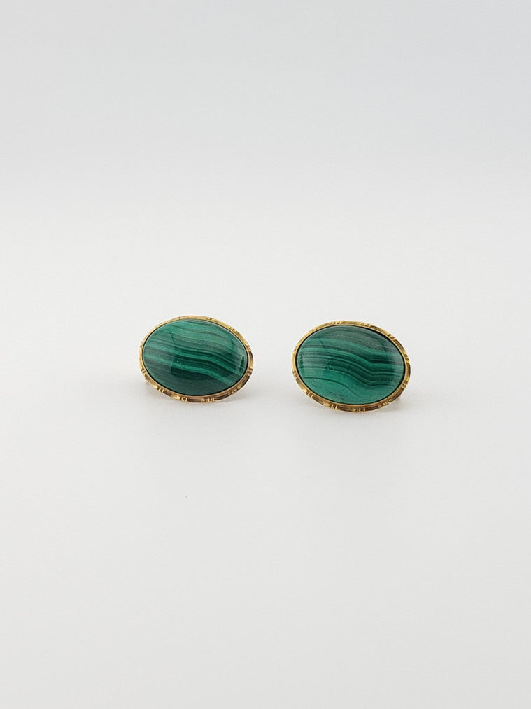14k Oval Malachite Earrings