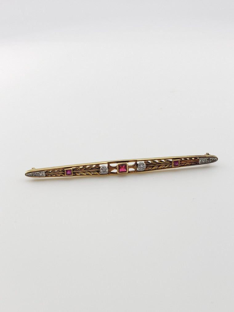 Ruby and Diamond Bar Pin