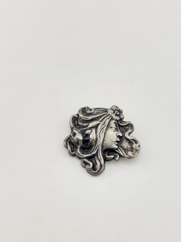 Art Nouveau Silver Lady Pin