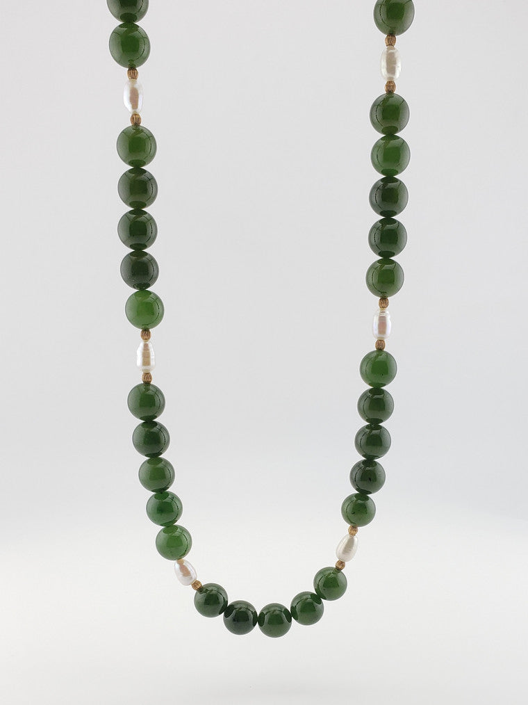 Nephrite Jade Strand with Pearls