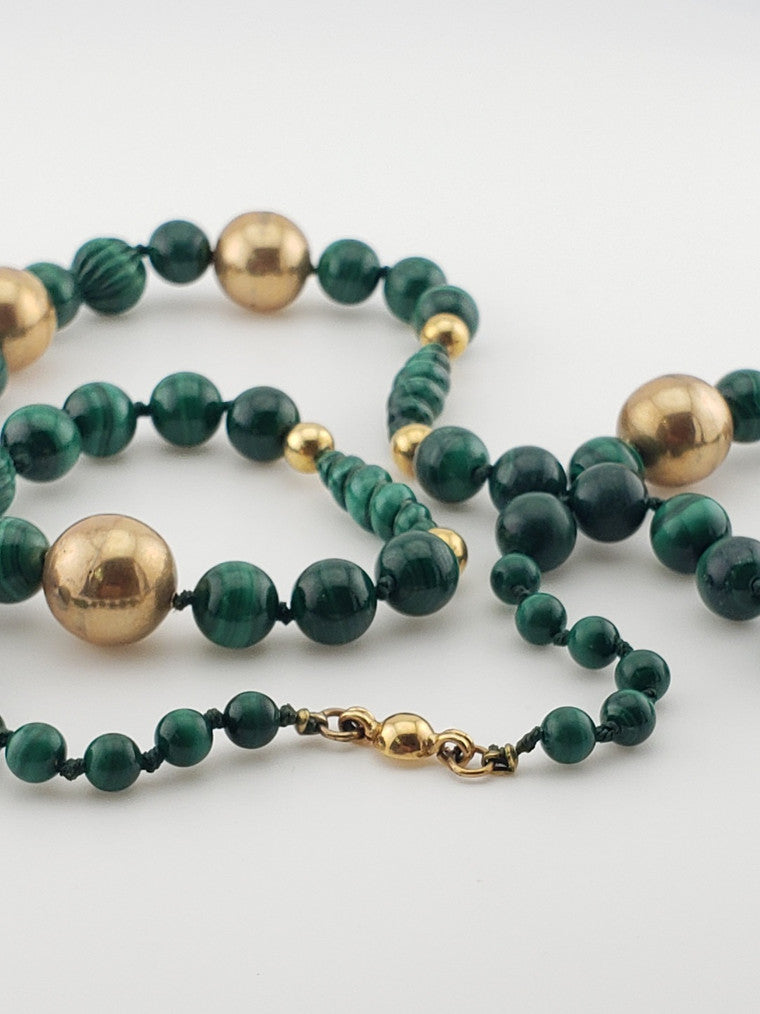 Malachite & Gold Sphere Strand 30”