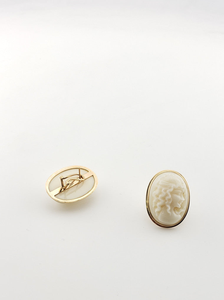 White Coral Cameo Earrings