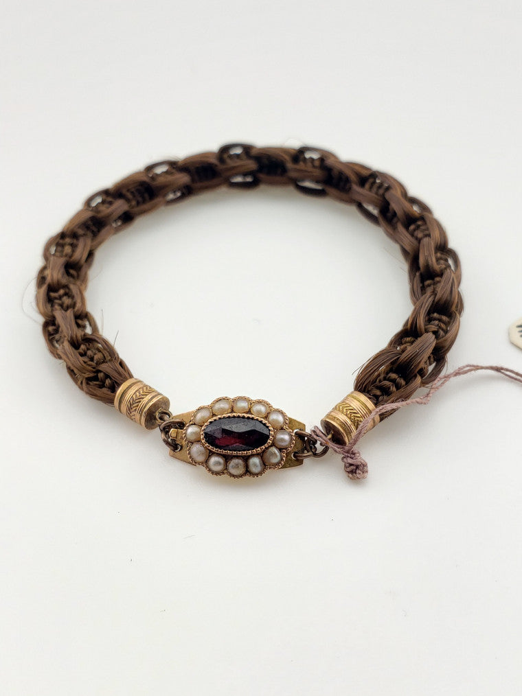 Garnet Hair Mourning Bracelet