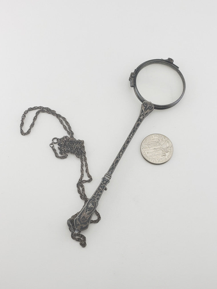 C. 1917 Silver Lorgnette Russian w/ SS Chain