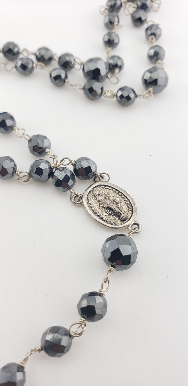Silver Hematite Rosary