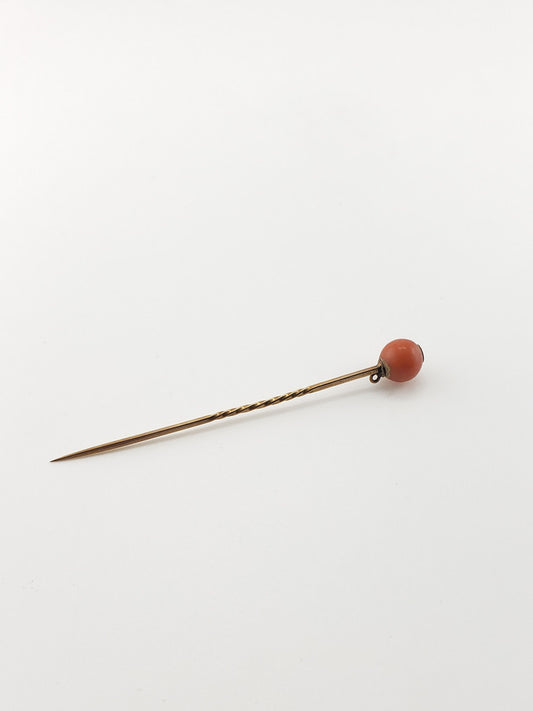 14k Antique Round Coral Pin