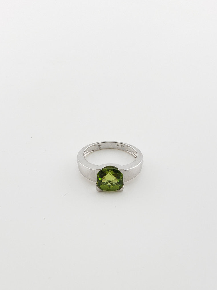 Cushion Cut Checkerboard Peridot Ring