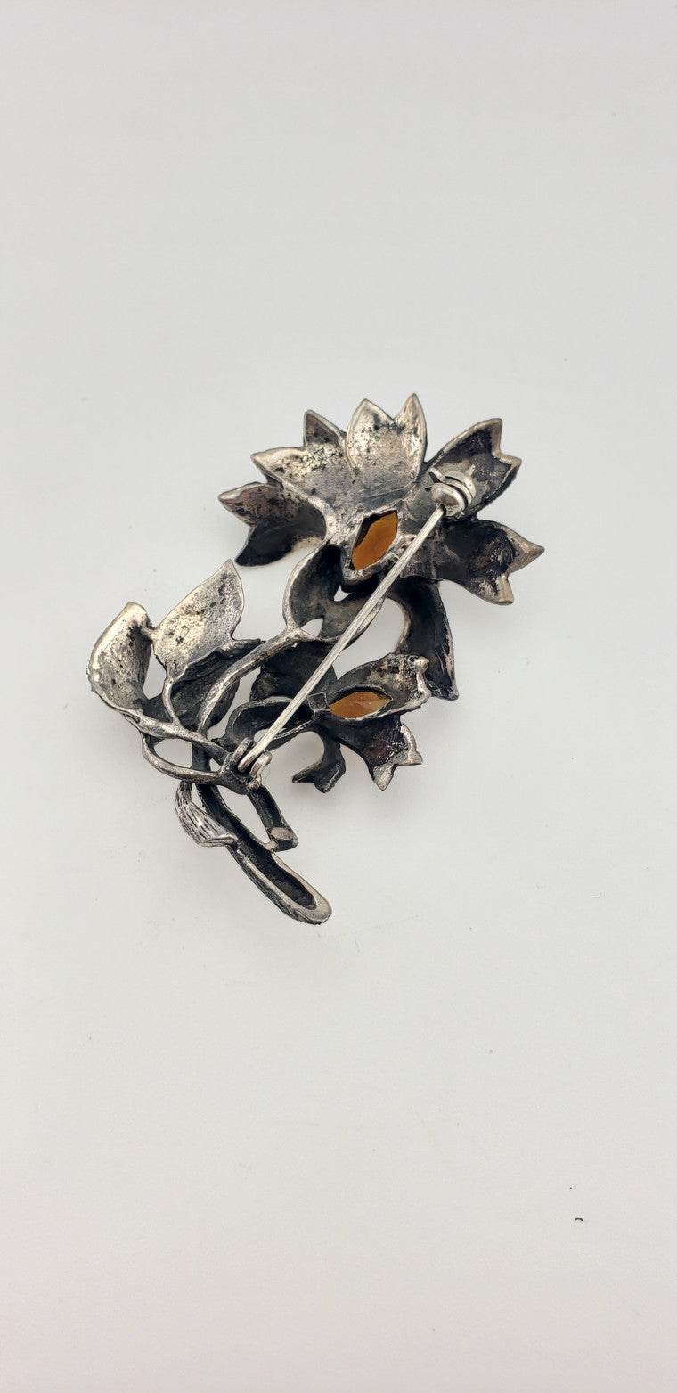 Silver Pave Marcasite Flowers Pin