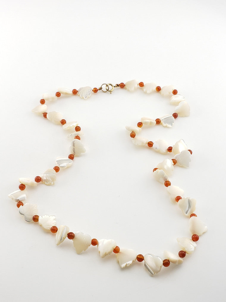 GF White Agate w/ Mother of Pearl Leaves Necklace