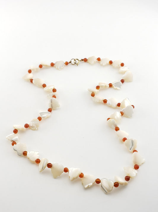 GF White Agate w/ Mother of Pearl Leaves Necklace
