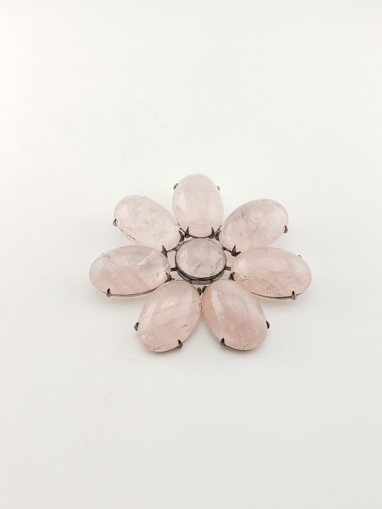 Rose Quartz Flower Brooch