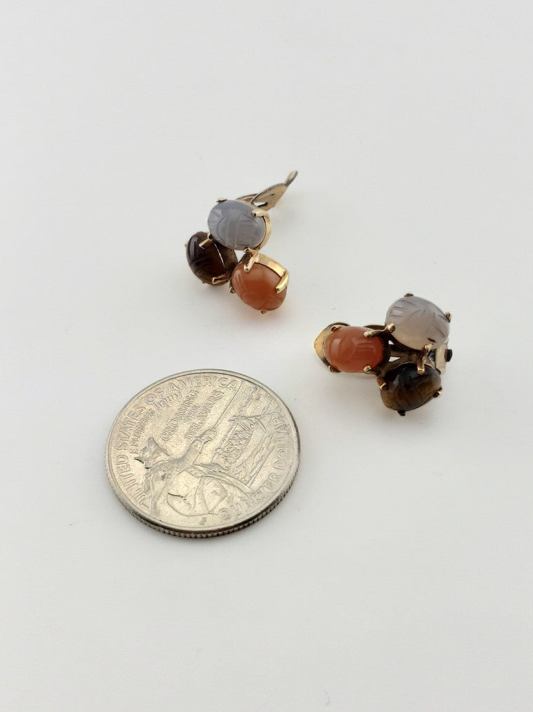GF Chalcedon Scarab Clip Earrings