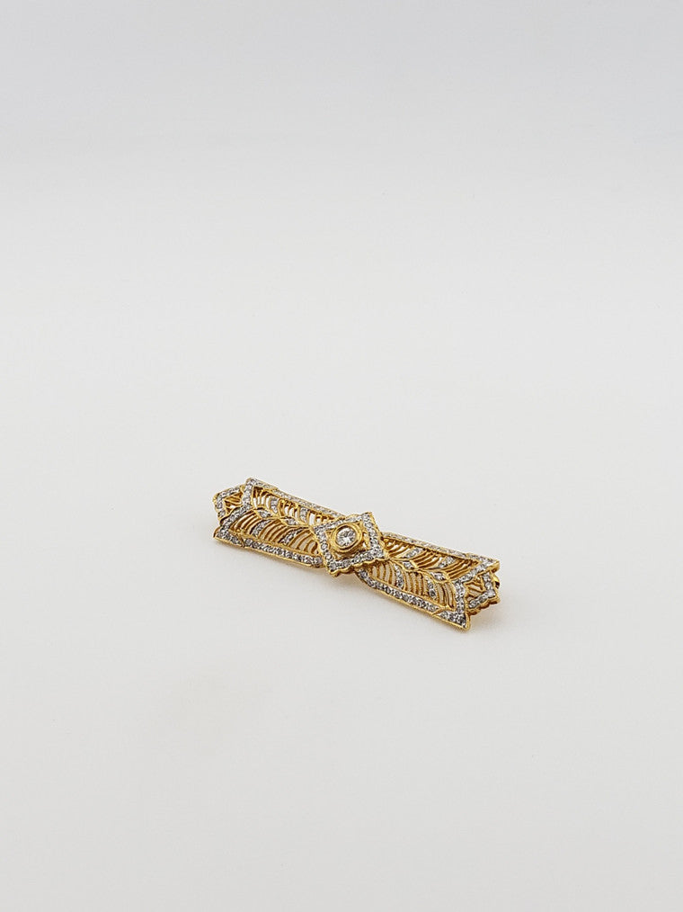 1890 Filigree Bar Pin w/ Diamonds