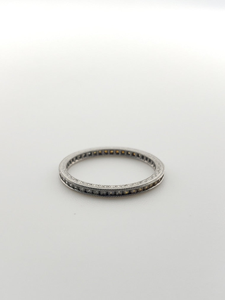 Platinum Engraved-Side Diamond Eternity Band
