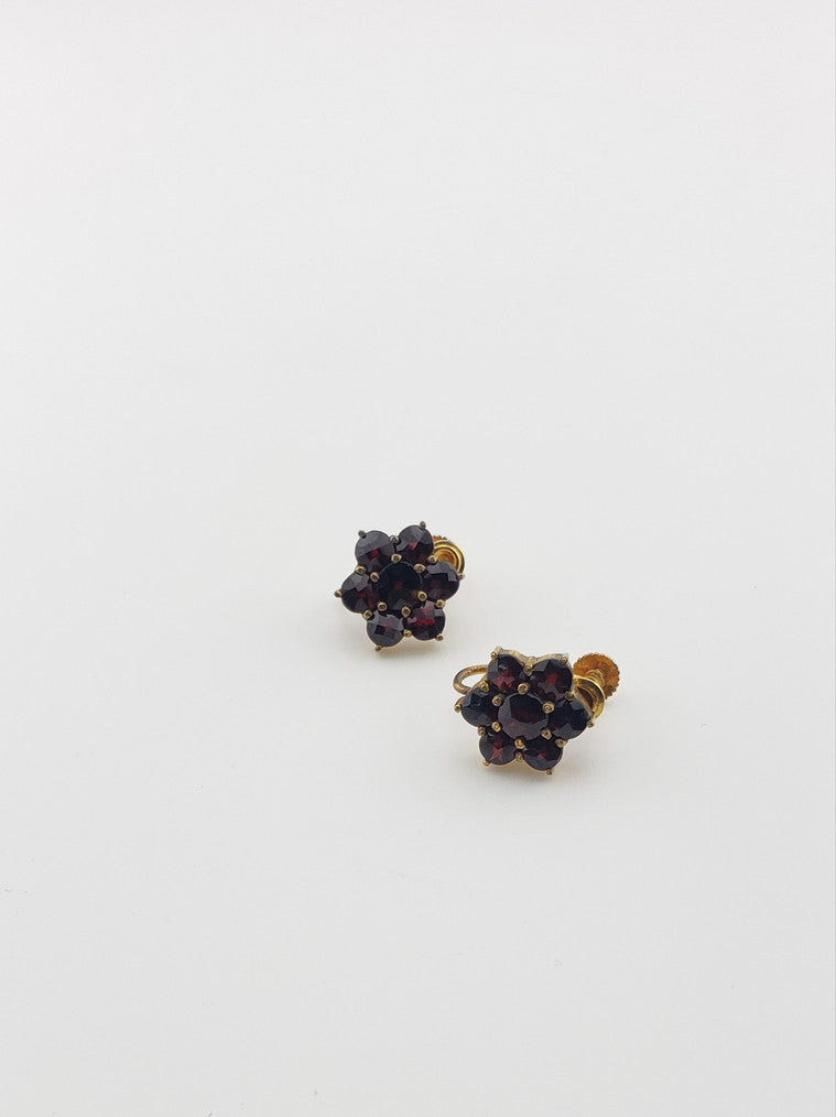Garnet Cluster Flower Screwback