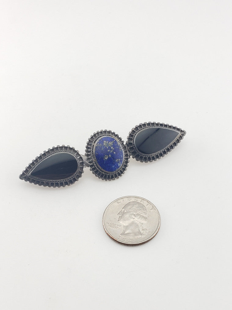 SS Vintage Black Onyx Brooch
