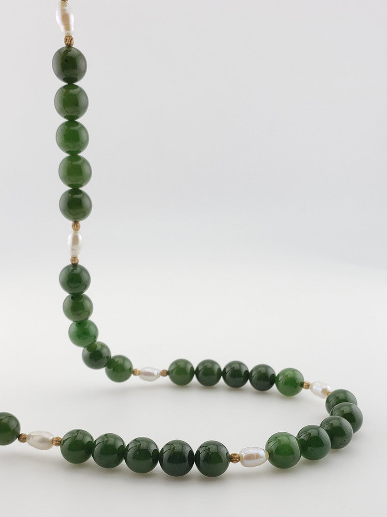 Nephrite Jade Strand with Pearls