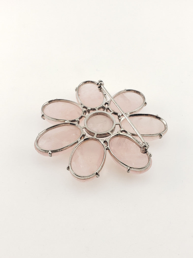 Rose Quartz Flower Brooch