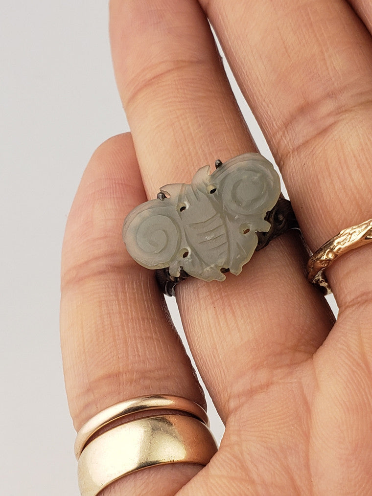 Antique Jade Bug Silver Ring