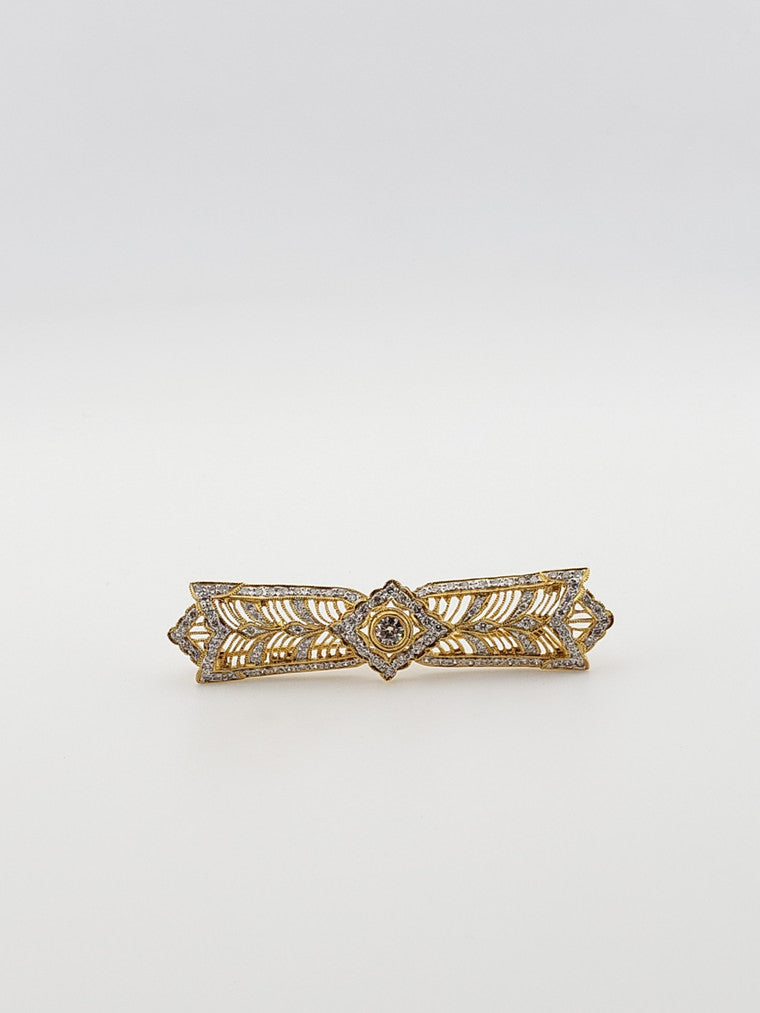 1890 Filigree Bar Pin w/ Diamonds