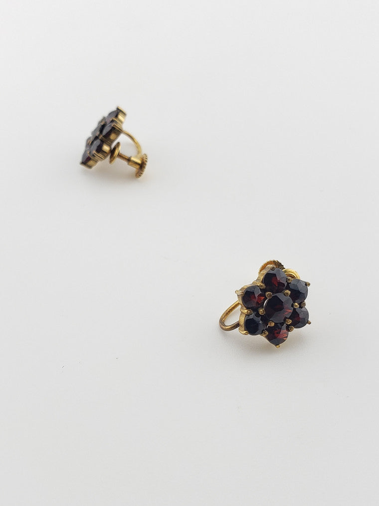 Garnet Cluster Flower Screwback