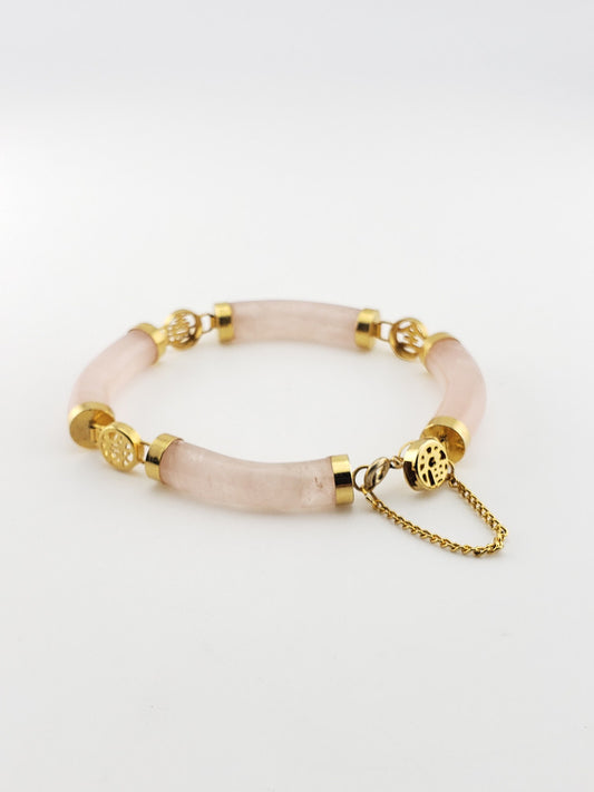 Gold Plate Round Pink Quartz Bar Bracelet