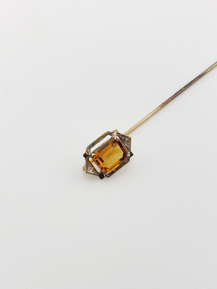 Emerald Cut Citrine Pin