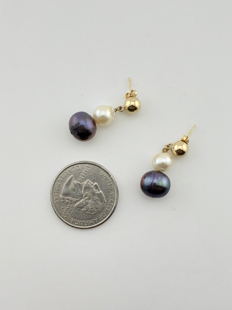 Gray + White Pearl Drop Earrings