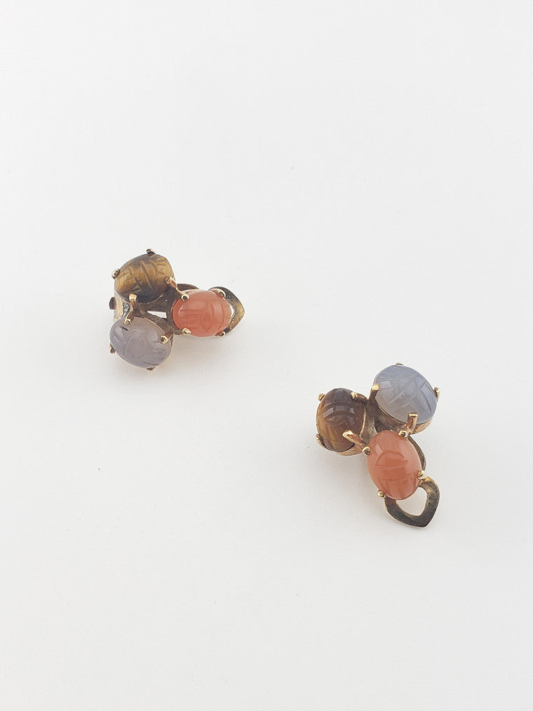 GF Chalcedon Scarab Clip Earrings