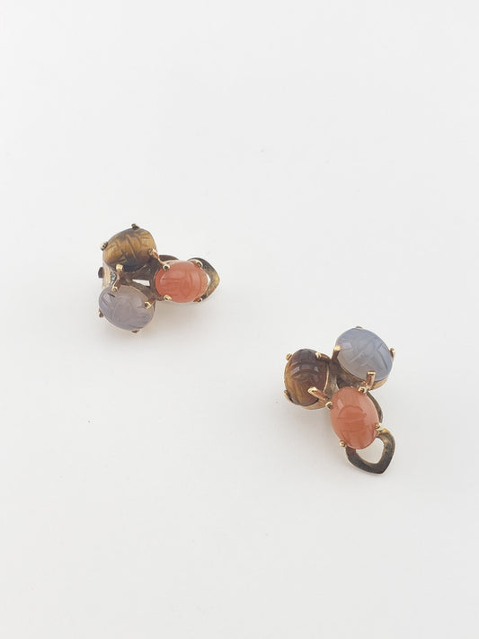GF Chalcedon Scarab Clip Earrings