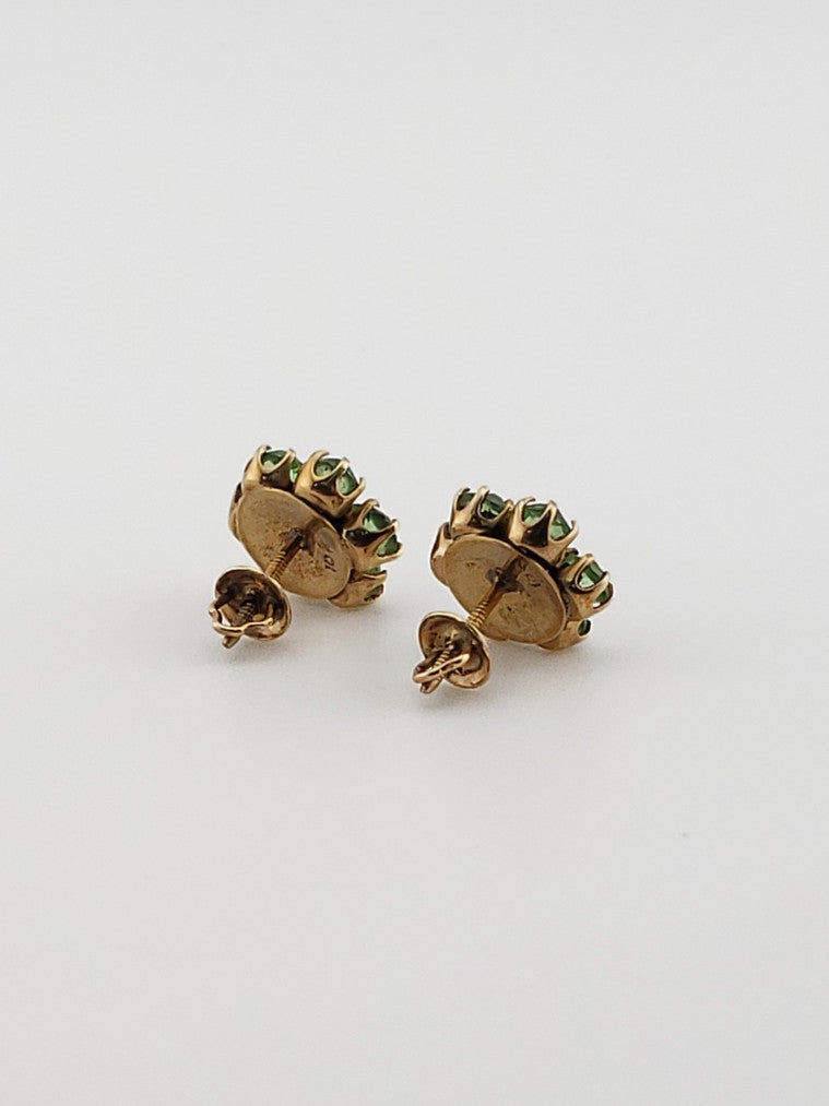 Green CZ Flower Earrings