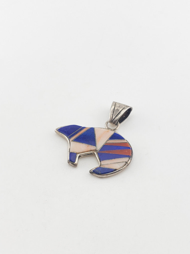 SS Lapis & Coral Bear Pendant