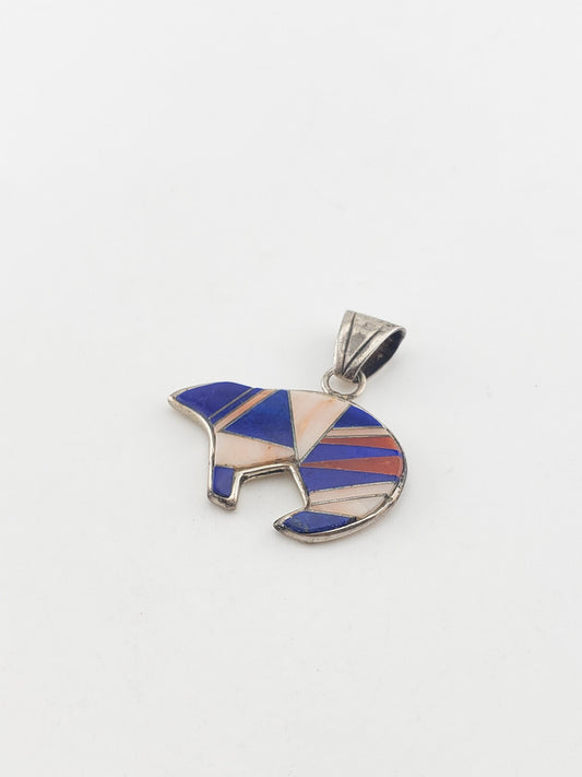 SS Lapis & Coral Bear Pendant