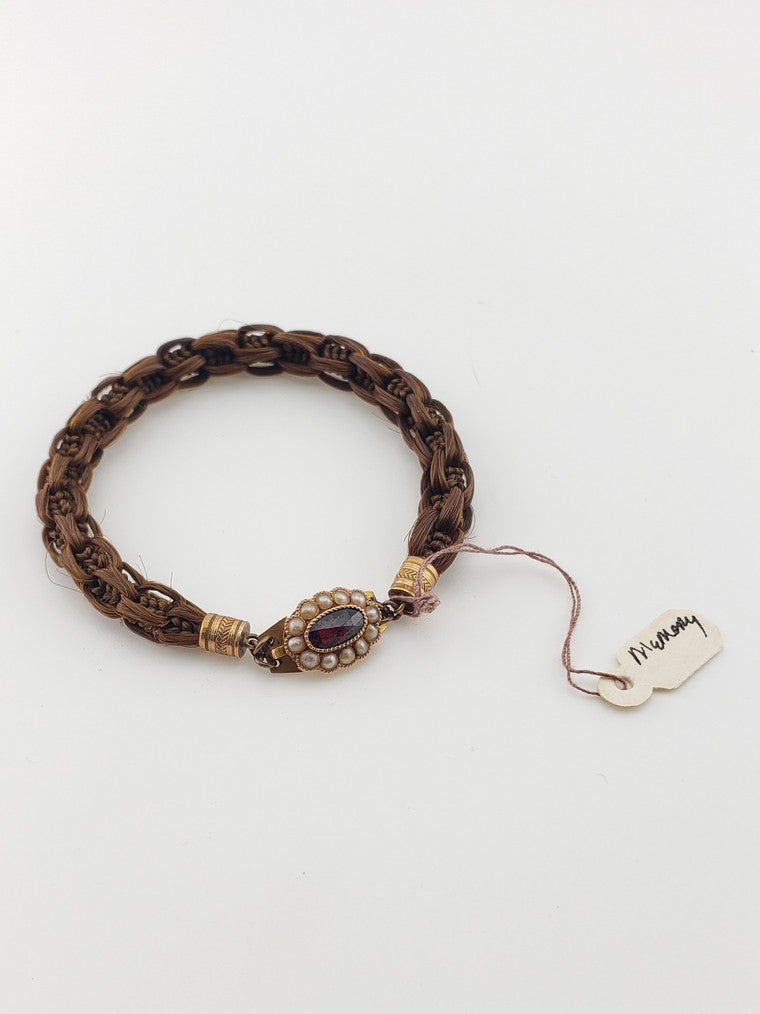 Garnet Hair Mourning Bracelet