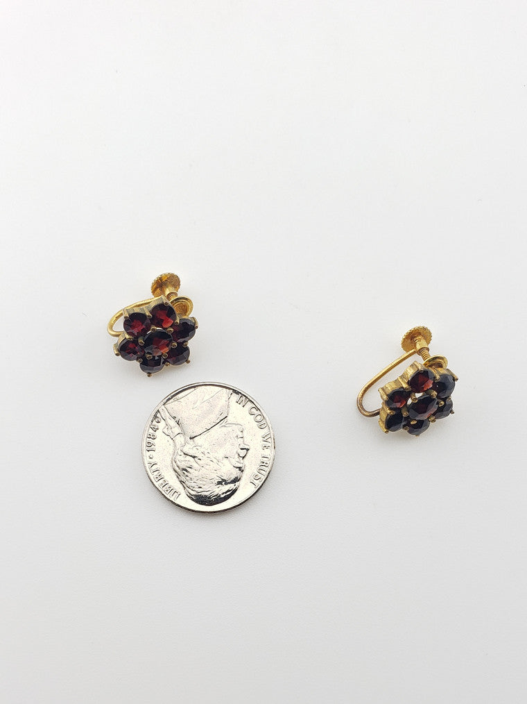 Garnet Cluster Flower Screwback